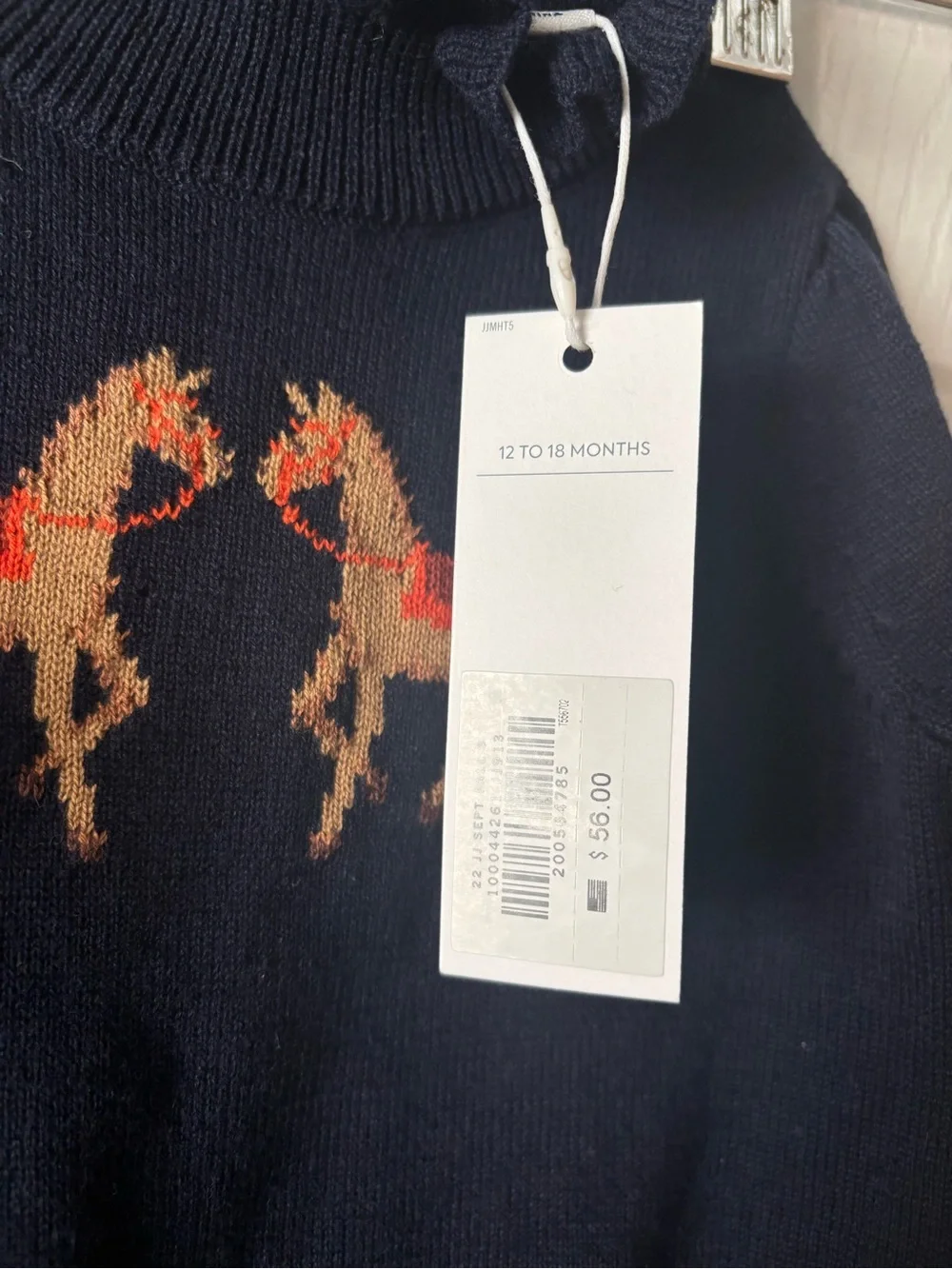 Janie and Jack Girls Dark Marine Horse Sweater - Navy. Size 12-18 months